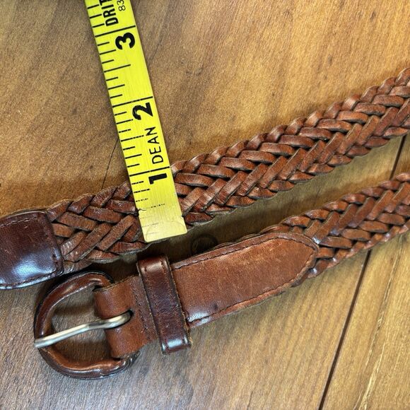 VTG Brown Cognac Woven Braided Leather Belt Made in Uruguay Mens 36 -90 Unisex - Picture 6 of 7